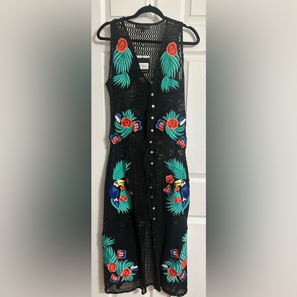 Floral Embroidered Black Swim Coverup - Picture 4 of 5